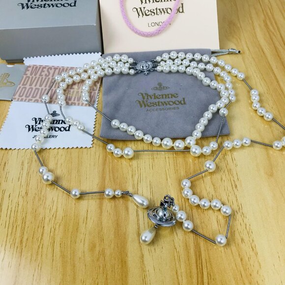 NEW Vivienne Westwood Brooken pearl necklace Silver - Picture 2 of 10